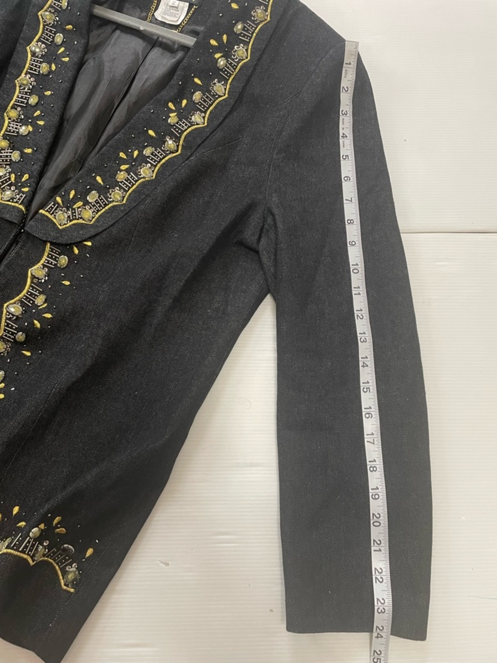 VTG Champagne Italy Gold Embroidered Silver Beaded Black Jacket Blazer Size 12 - Picture 10 of 11